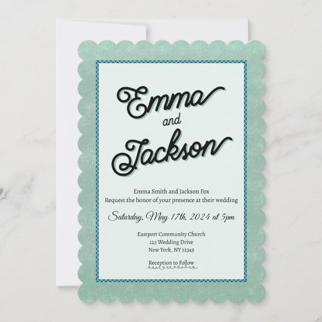Invitación de boda verde, simple y moderna (Anverso)