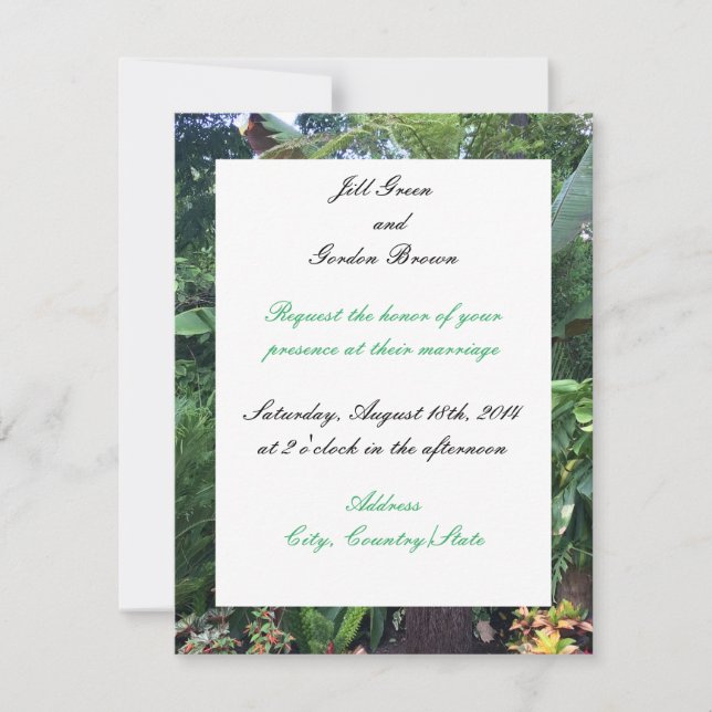 Invitación de boda verde tropical (Anverso)