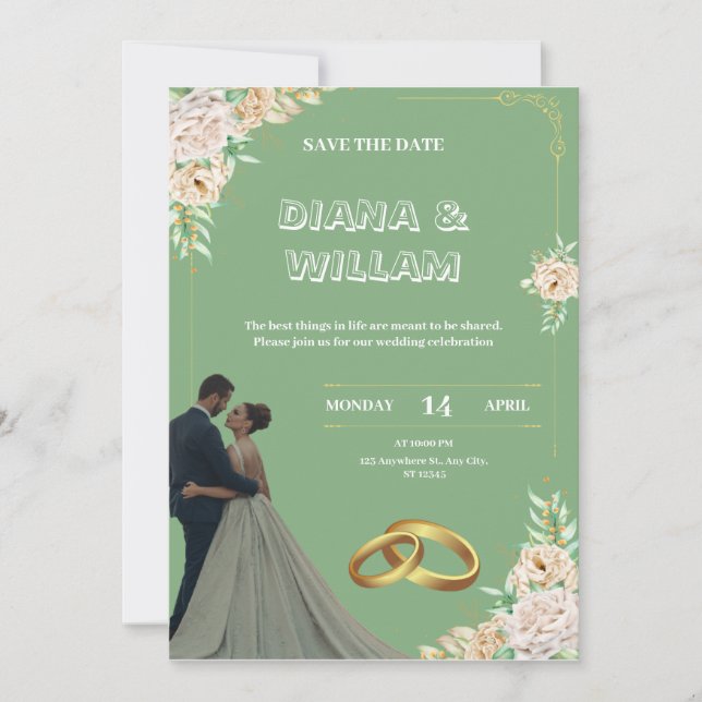 invitación de boda verde vintage (Anverso)