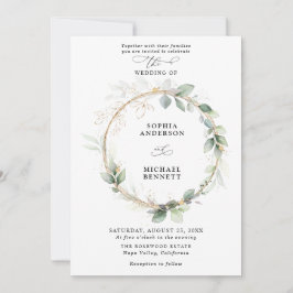 Invitación de boda Verde y Dorado