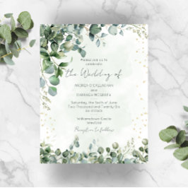 Invitación de Boda Verde y Dorado Eucalipto 1001