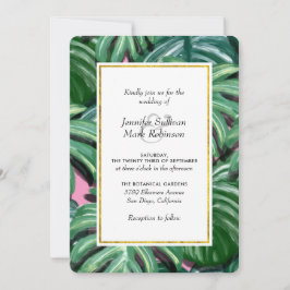 Invitación de boda verde y exuberante de hojas tro