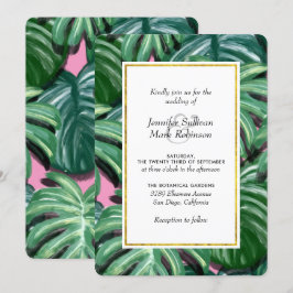 Invitación de boda verde y exuberante de hojas tro