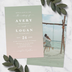 Invitación de boda verde y rosa Ombre con foto