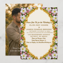 Invitación de boda vertical con foto de flor de ma