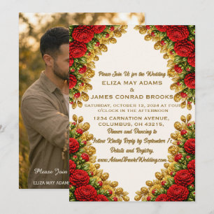 Invitación de boda vertical con foto de Ohio Red C