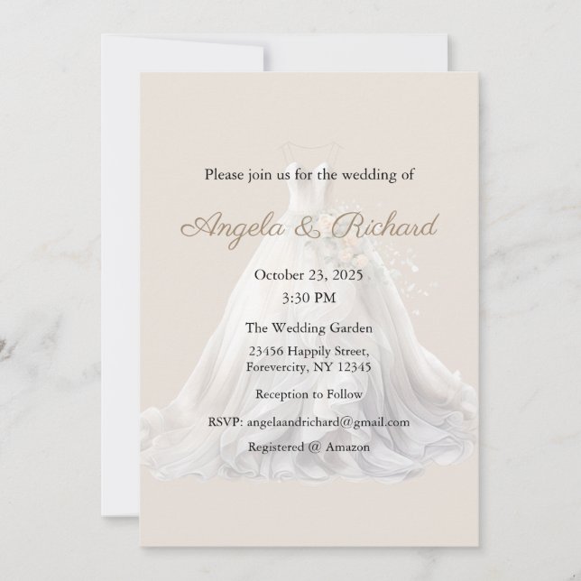 Invitación de Boda, Vestido de Boda (Anverso)