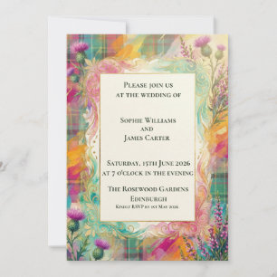 Invitación de boda Vibrante Tartán Thistle