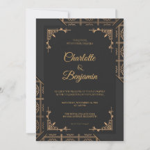 Invitación de boda victoriana de oro negro elegant