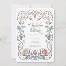 Invitación de boda victoriana floral azul y rosa H