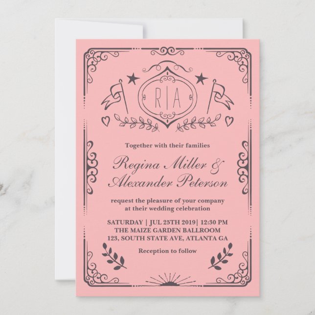 Invitación de boda victoriana vintage con remolino (Anverso)