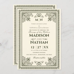 Invitación de Boda victoriano verde oliva gótica v