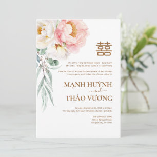 Invitación de boda vietnamita bilingüe Peonía Song