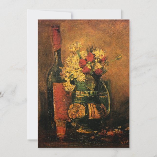 Invitación de boda Vino y flores de Van Gogh (Anverso)