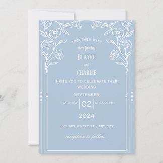 Invitación de boda vintage azul blanco