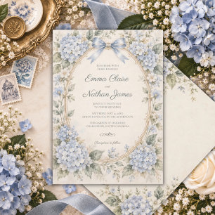 Invitación de boda vintage azul polvoriento Horten