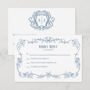 Invitación de boda vintage azul Rosa Rastrera,