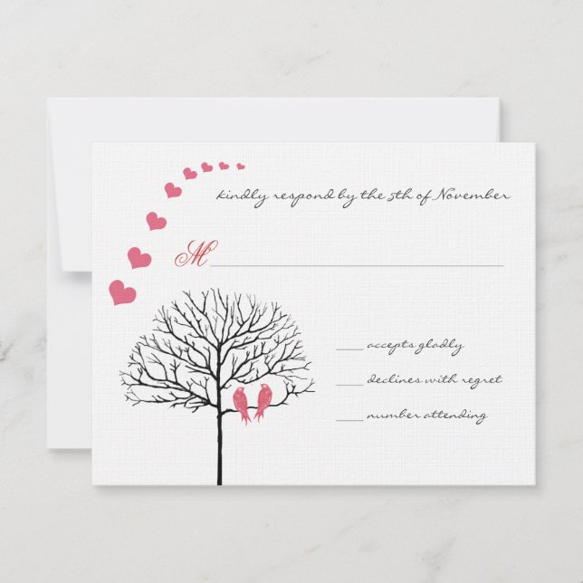 Invitación de Boda Vintage Birds Honeysuckle Rosa (Anverso)