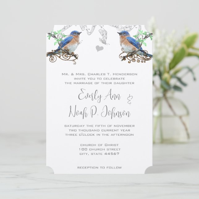 Invitación de Boda Vintage Bluebirds #2 (Anverso de pie)