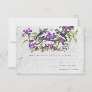 Invitación de Boda Vintage con Pájaros Damask en M