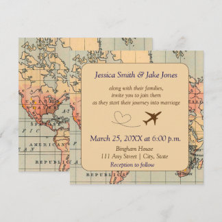 Invitación de boda vintage con tema de viaje