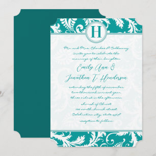Invitación de boda vintage damasco azul turquesa c