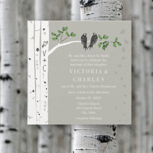 Invitación de boda vintage de abedul con nube plat