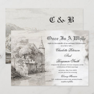 Invitación de boda vintage de castillo de cuento d