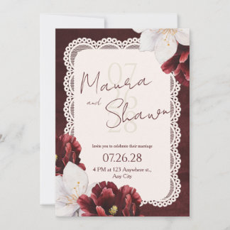 Invitación de boda vintage de color burdeos
