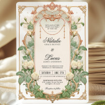Invitación de Boda Vintage de Flor de Rosa Blanca