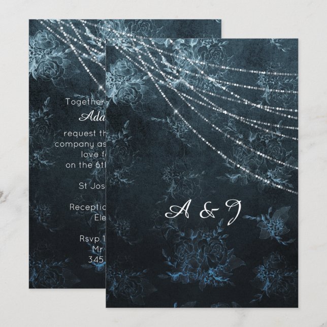 INVITACIÓN DE BODA Vintage de la Marina Azul (Anverso / Reverso)