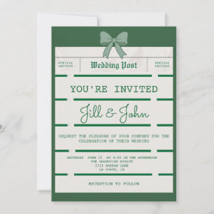 Invitación de boda vintage de periódico con lazo