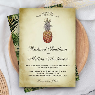 Invitación de boda vintage de piña tropical