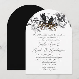 Invitación de boda vintage de rama florecida pájar