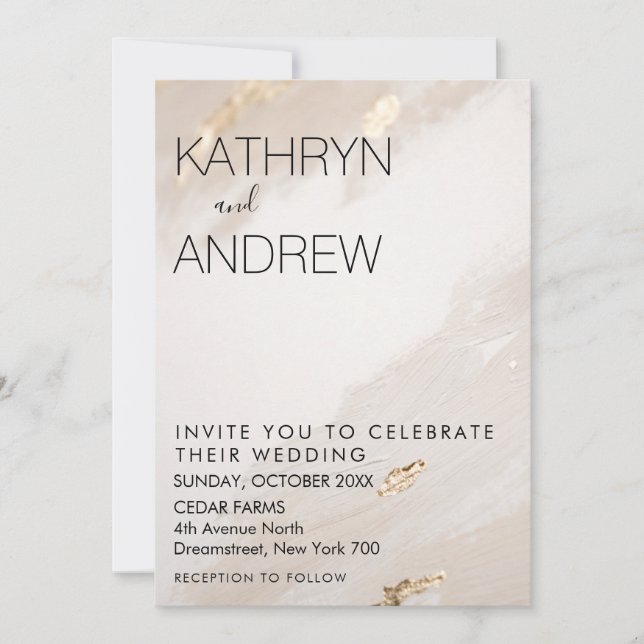 Invitación de Boda Vintage Dorado Beige (Anverso)