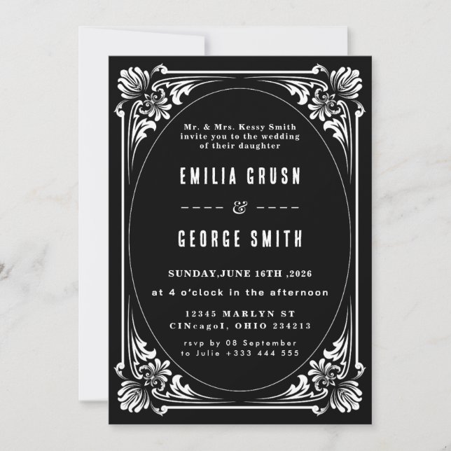Invitación de Boda Vintage Elegante (Anverso)