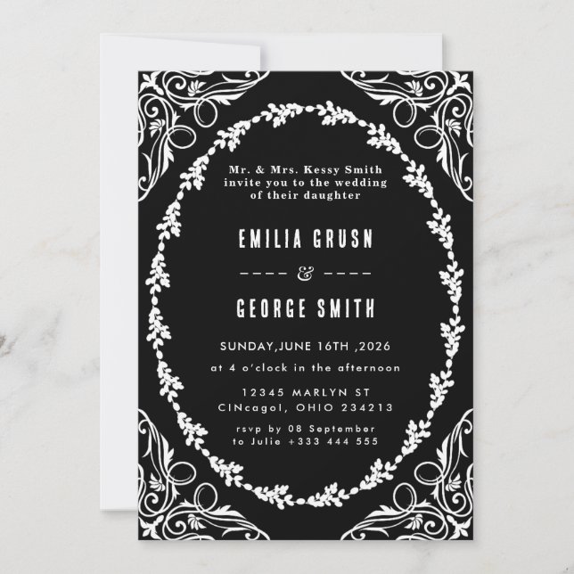 Invitación de Boda Vintage Elegante (Anverso)