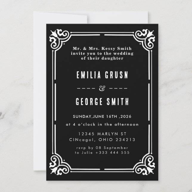 Invitación de Boda Vintage Elegante (Anverso)