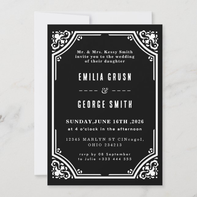Invitación de Boda Vintage Elegante (Anverso)
