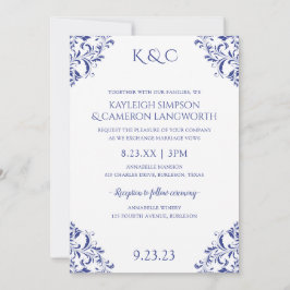 Invitación de Boda Vintage Elegante | Azul Real