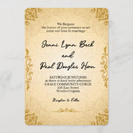 Invitación de boda vintage elegante de oro