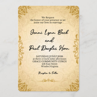 Invitación de boda vintage elegante de oro