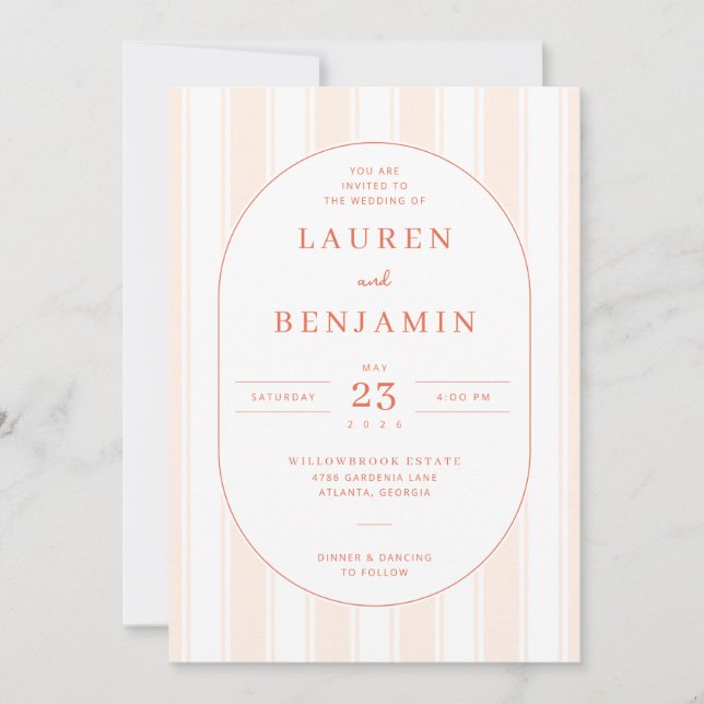 Invitación de Boda Vintage Elegante Melocotón (Anverso)