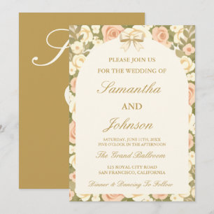 Invitación de boda vintage en marfil con letra scr