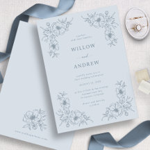 Invitación de boda vintage floral azul polvoriento