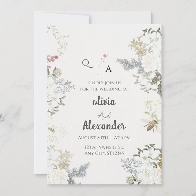 Invitación de boda vintage floral rústica (Anverso)