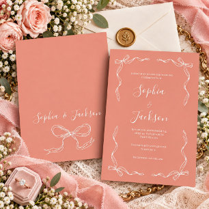 Invitación de boda vintage francesa coral melocotó