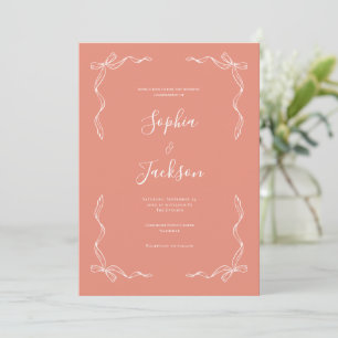 Invitación de boda vintage francesa coral melocotó