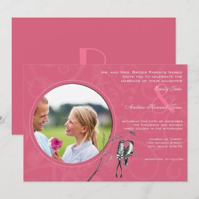 Invitación de boda Vintage HoneySuckle Hummingbird (Anverso / Reverso)