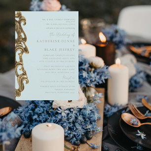 Invitación de boda Vintage Icy Blue 2 Venue Church